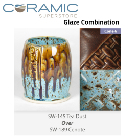 Tea Dust SW145 over Cenote SW189 Stoneware Combination Tea Dust SW145 over Cenote SW189 Stoneware Combination